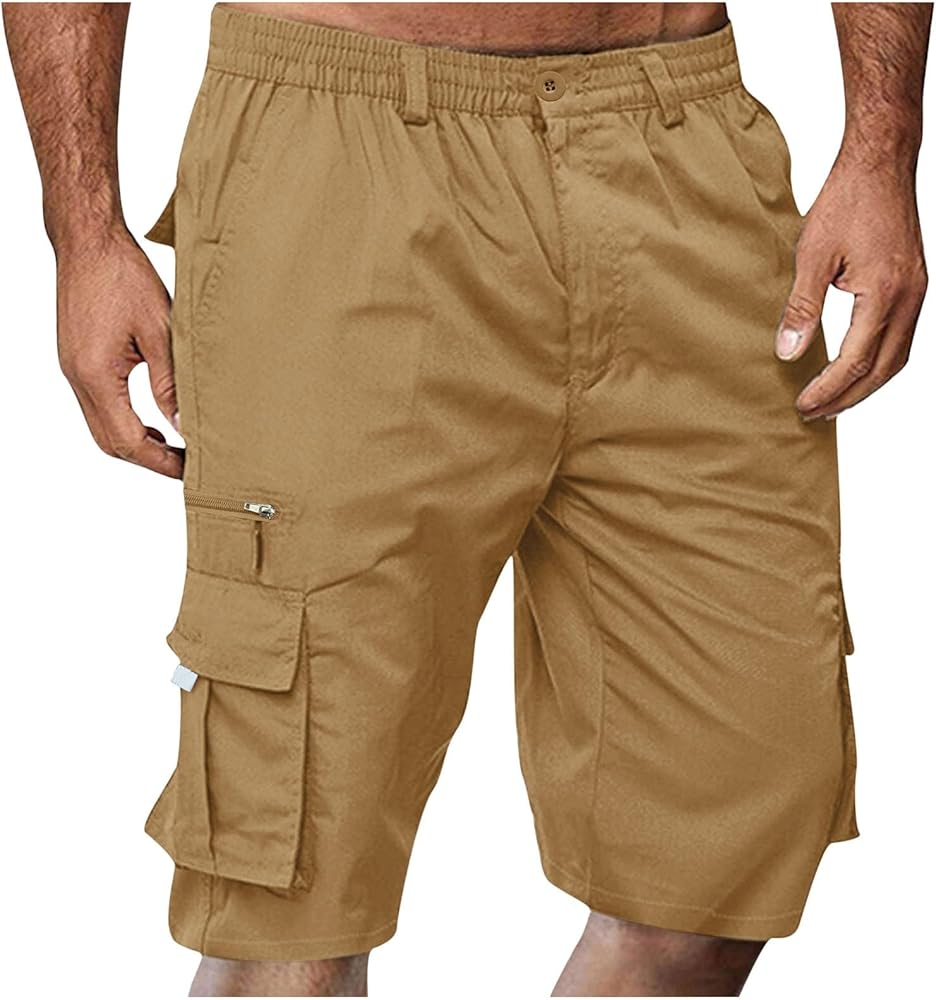 Cargo Shorts for Men with Multi Pockets Mens Tactical Casual Cotton Solid Tooling Shorts Button Cargo Shorts