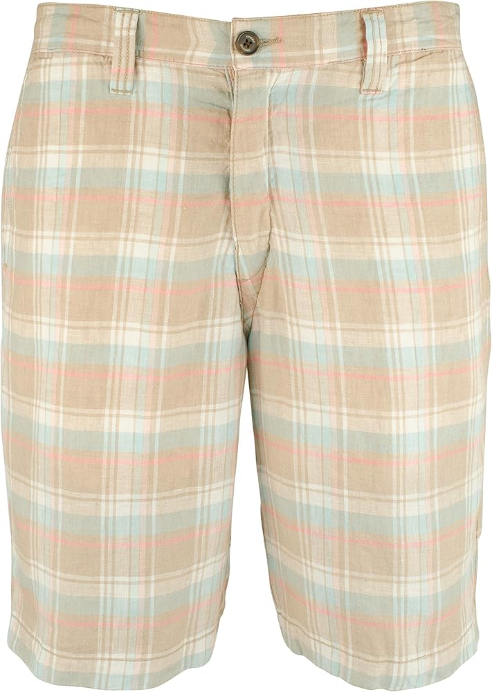 Men's Plaid De Leon Reversible 10-Inch Linen Shorts-SK-30