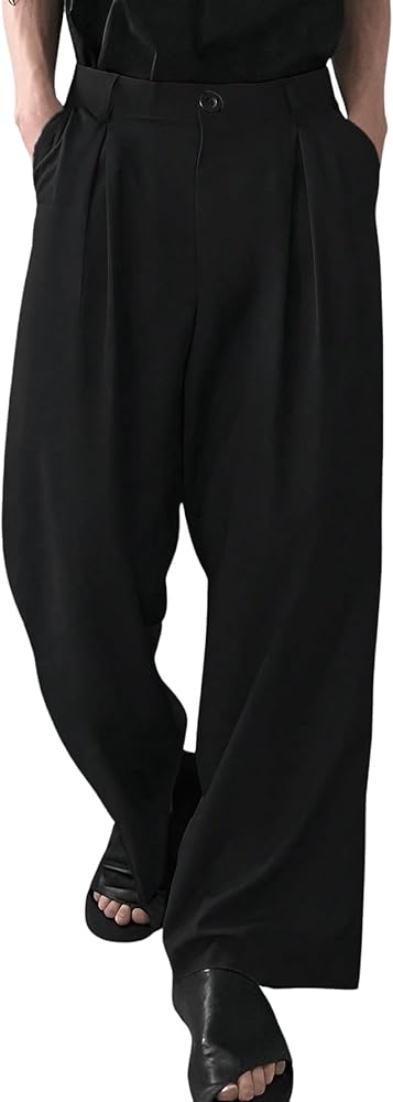 Milumia Men's High Waisted Wide Leg Pants Zipper Fly Loose Casual Trousers Black X-Large