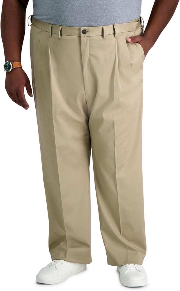 Haggar Men's Premium No Iron Khaki Classic Fit Pleat Front Pant (Regular and Big & Tall Sizes)