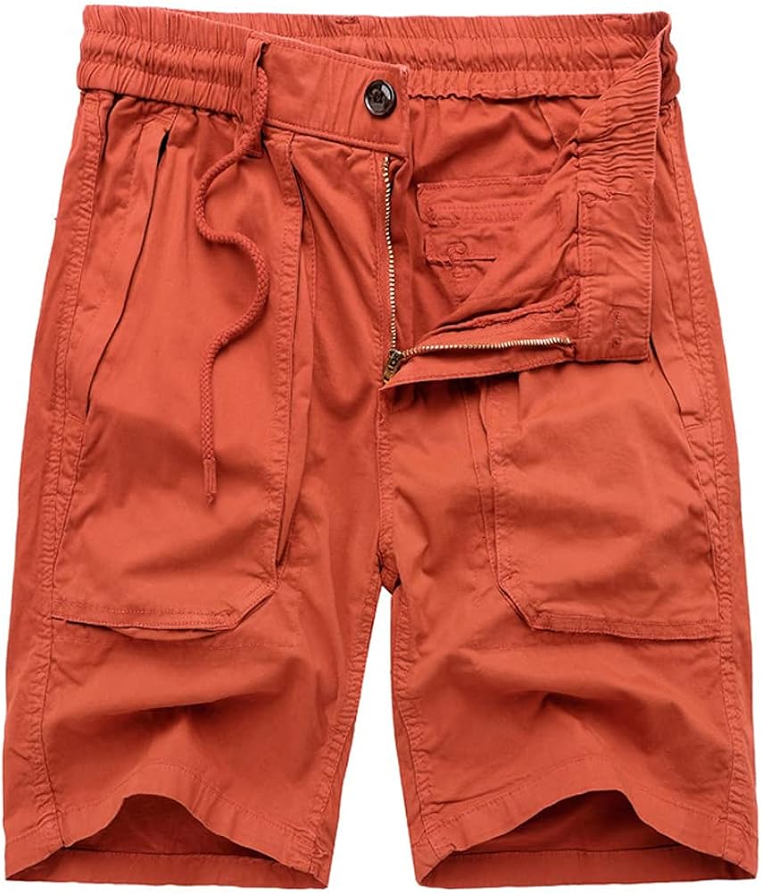 chouyatou Men's Drawstring Waist Big Pocket Beach Flat Front Summer Chino Shorts