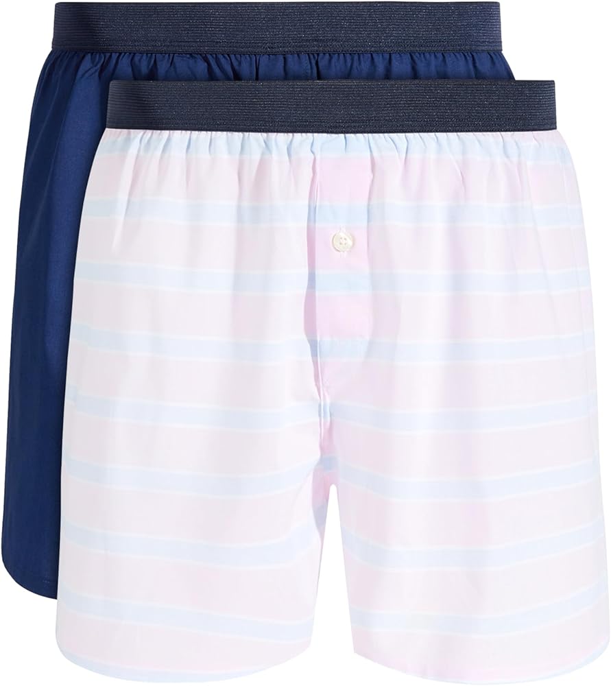 Club Room Men's 2-Pk. Underwear Stripe Solid Boxer Shorts Pink Blue Medium