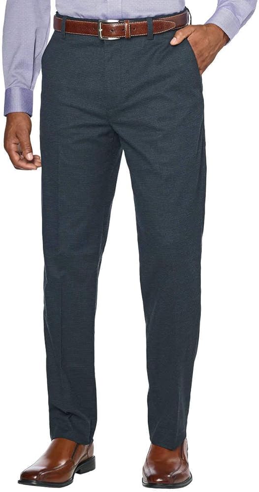 Kirkland Signature Men’s Non-Iron Comfort Pant with Expander Waist (Mood Indigo Pin Dot, 32x30)