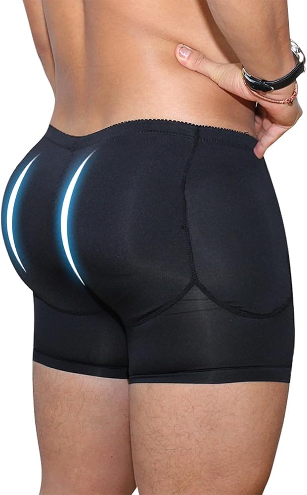 Mens Padded Underwear Butt Enhancer High Waisted Shapewear Butt Lifter Boxers with Detachable Pads