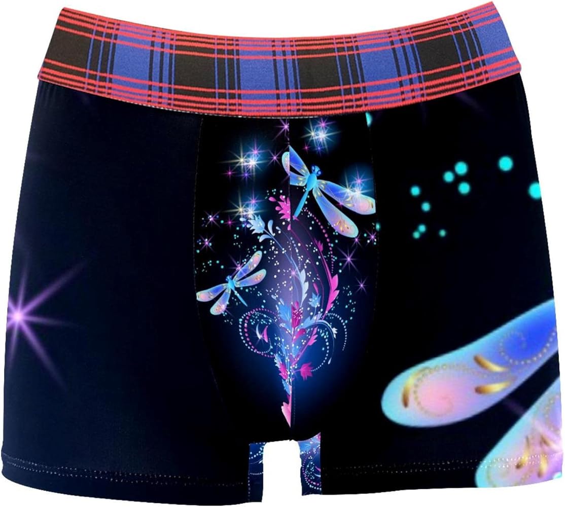 Boxer Briefs Neon Dragonfly Rose Glowing Stars Men Underwear Short Leg Polyester Spandex