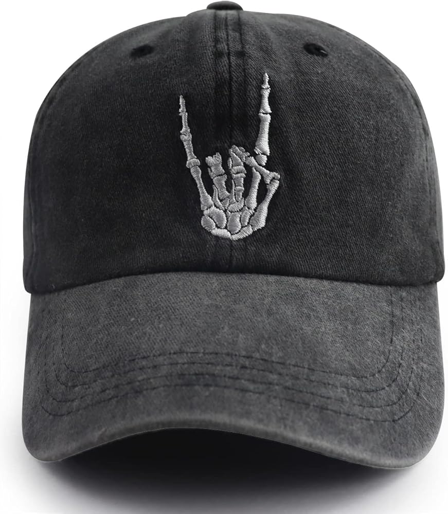 Skeleton Hands Baseball Cap for Men Women, Funny Adjustable Washed Denim Cotton Embroidered Dad Hat