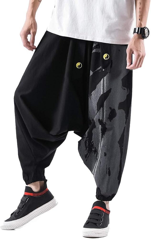 Men's Harem Pants, Baggy Wide Leg Hip Hop Pants, Cotton