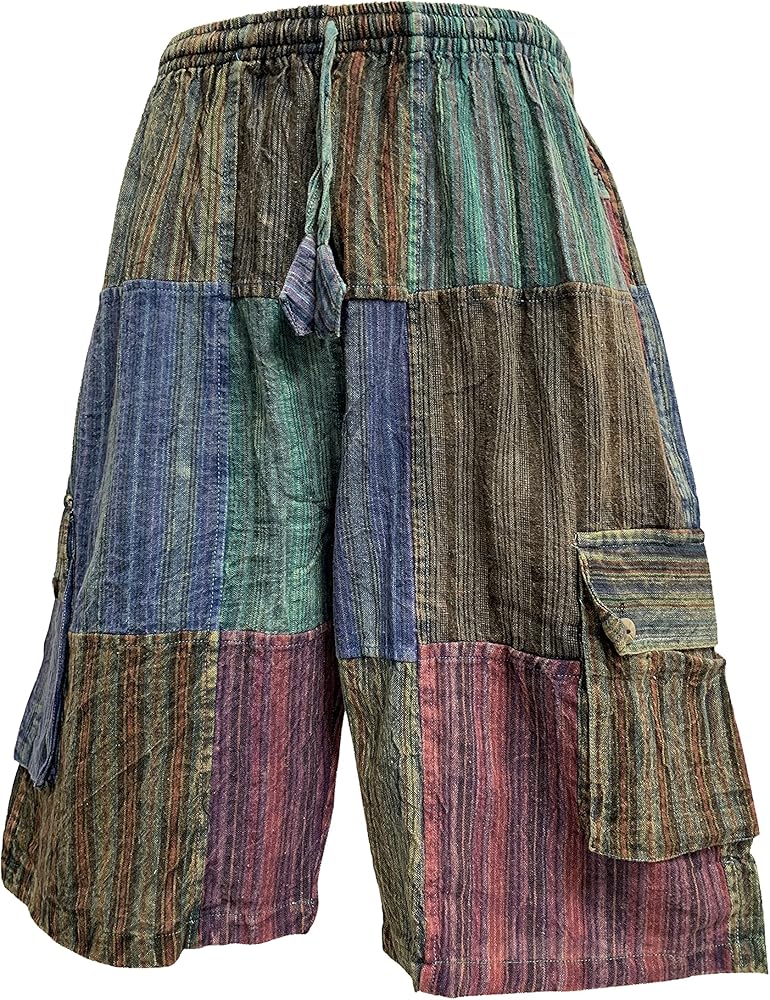 Men's Stonewashed Cotton Bohemian Patchwork Cargo Gopal Shorts