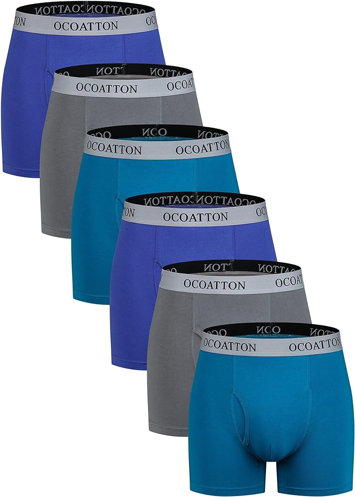 Men's Boxer Briefs Big and Tall Combed Cotton Underwear Open Fly 6-Pack