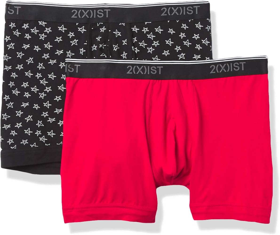 2(X)IST mens Cotton Stretch 2 Pack Boxer Briefs, Hand Drawn Star Print/Salsa Red, Large US