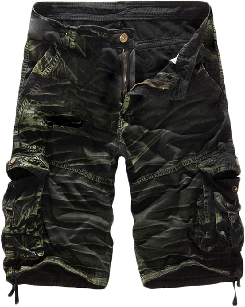 Andongnywell Men's Casual Camo Ripstop Cargo Short Trousers Relaxed Fit Outdoor Camouflage Casual Shorts with Pockets