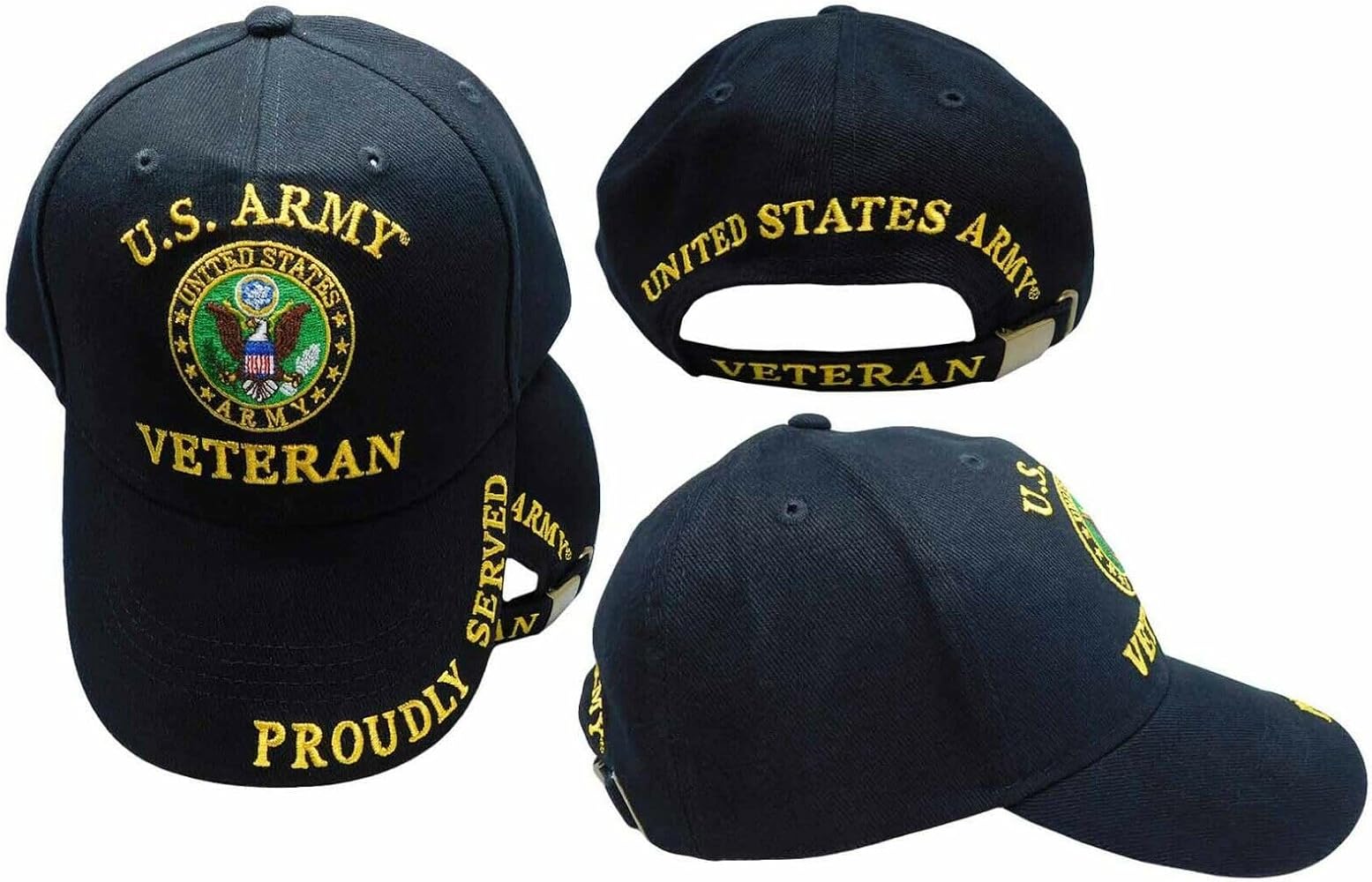 Army Veteran Proudly Served Black Adjustable Embroidered Cap Hat Licensed, 7 1/8