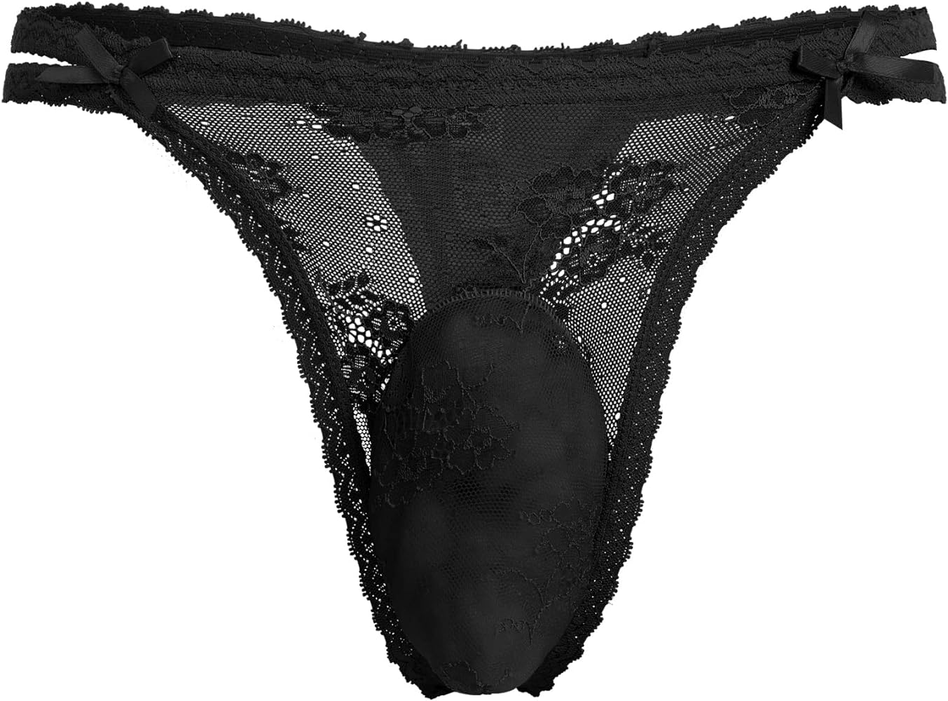 FYMNSI Mens Sissy Lingerie See Through Lace G-string Thong Panties Sissy Crossdress Bulge Pouch Bikini Briefs Underwear