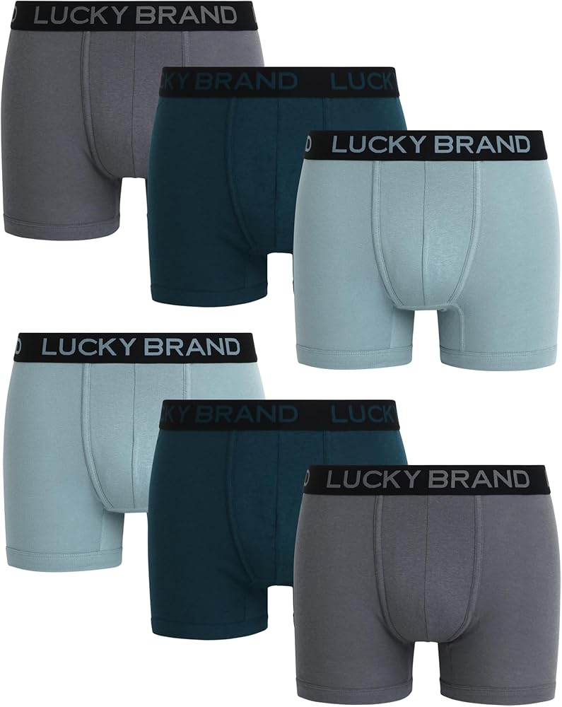 Lucky Brand Men's Boxer Briefs – 6 Pack Super Soft Mens Underwear with Comfort Pouch - Breathable Boxers for Men Pack (S-XL), Size Large, Smoked Pearl/Grey/Lead