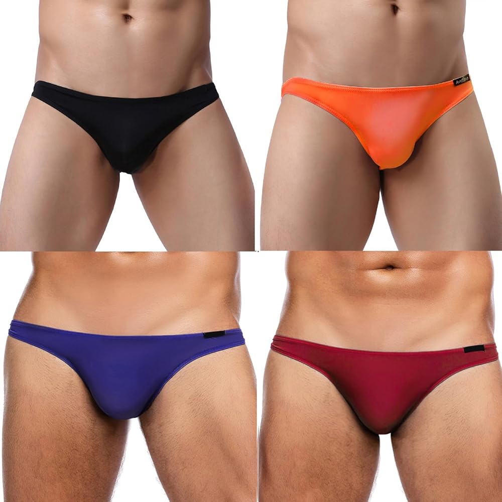 Avidlove Underwear for Men Ice Silk Bikini Micro Briefs Low Rise Underpants 4-Pack