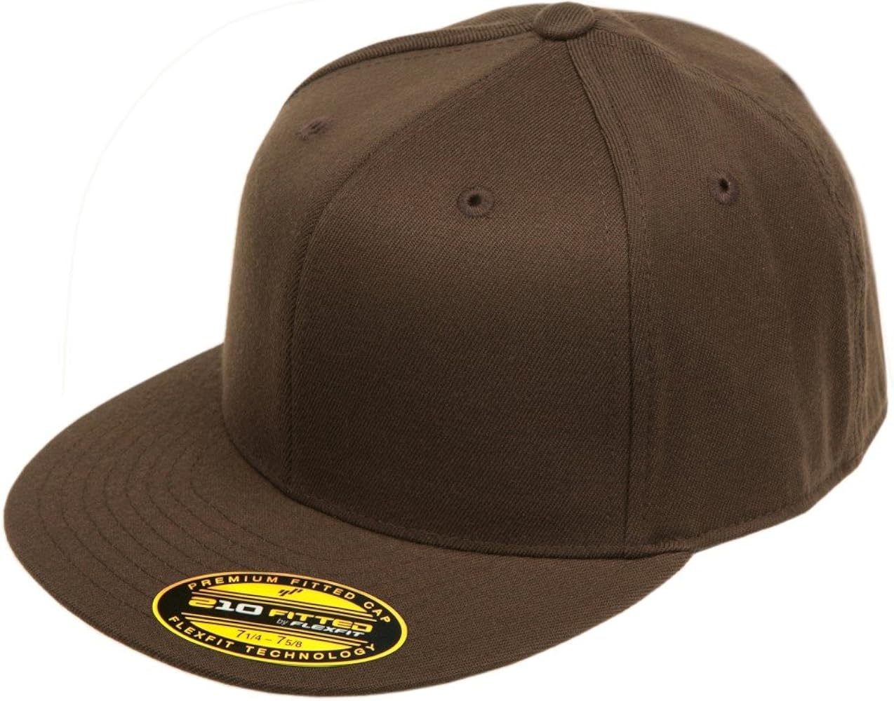 Flexfit Original Brown Flatbill S/M 6 7/8”-7 1/4” Premium Fitted 210 Hat Cap Flex Fit Flat Bill