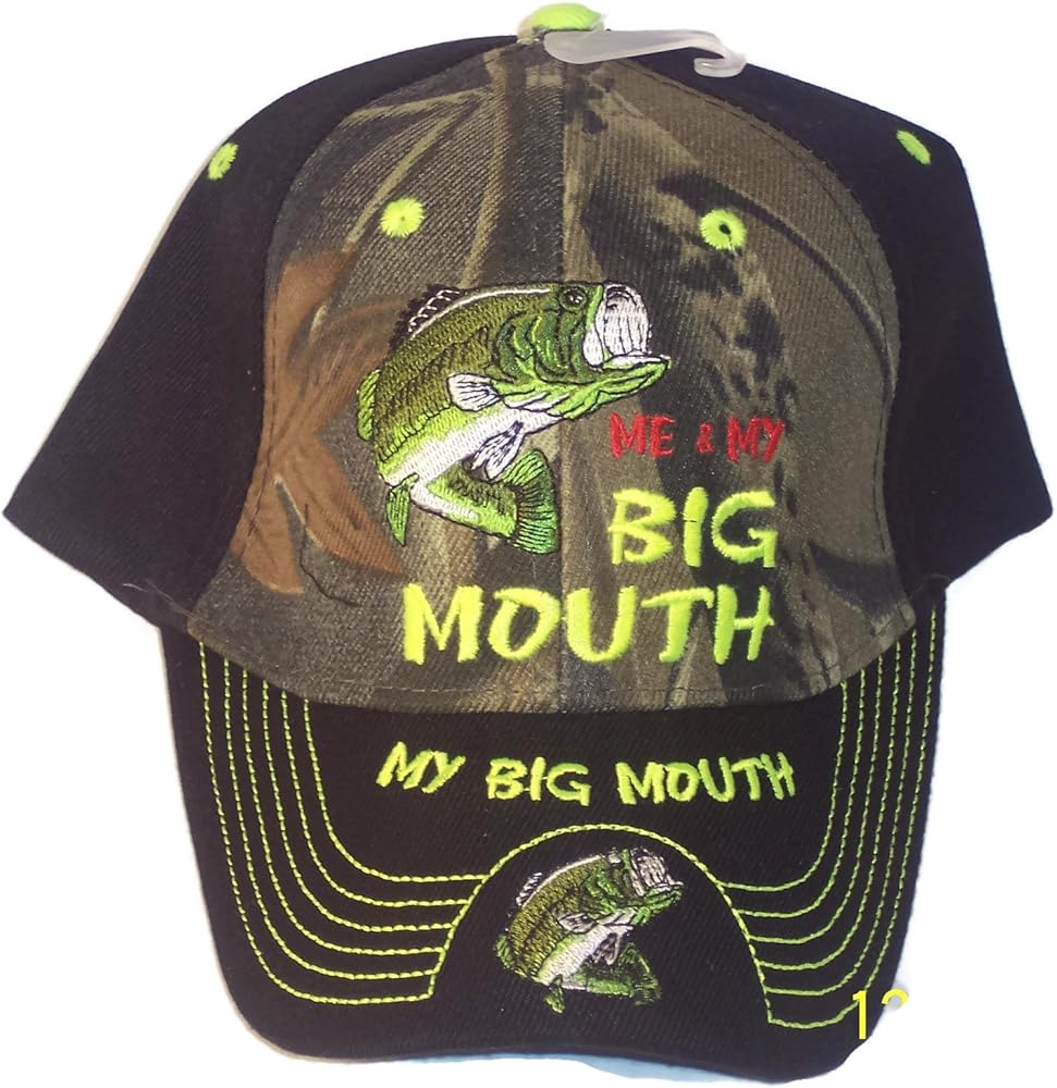 Embroidered Me and My Big Mouth Bass Baseball Cap Hat (Black Camo)