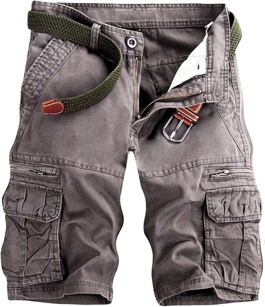 Mens Cargo Shorts Cotton Work Shorts Multi Pocket Casual Workout Shorts for Men NO BELT