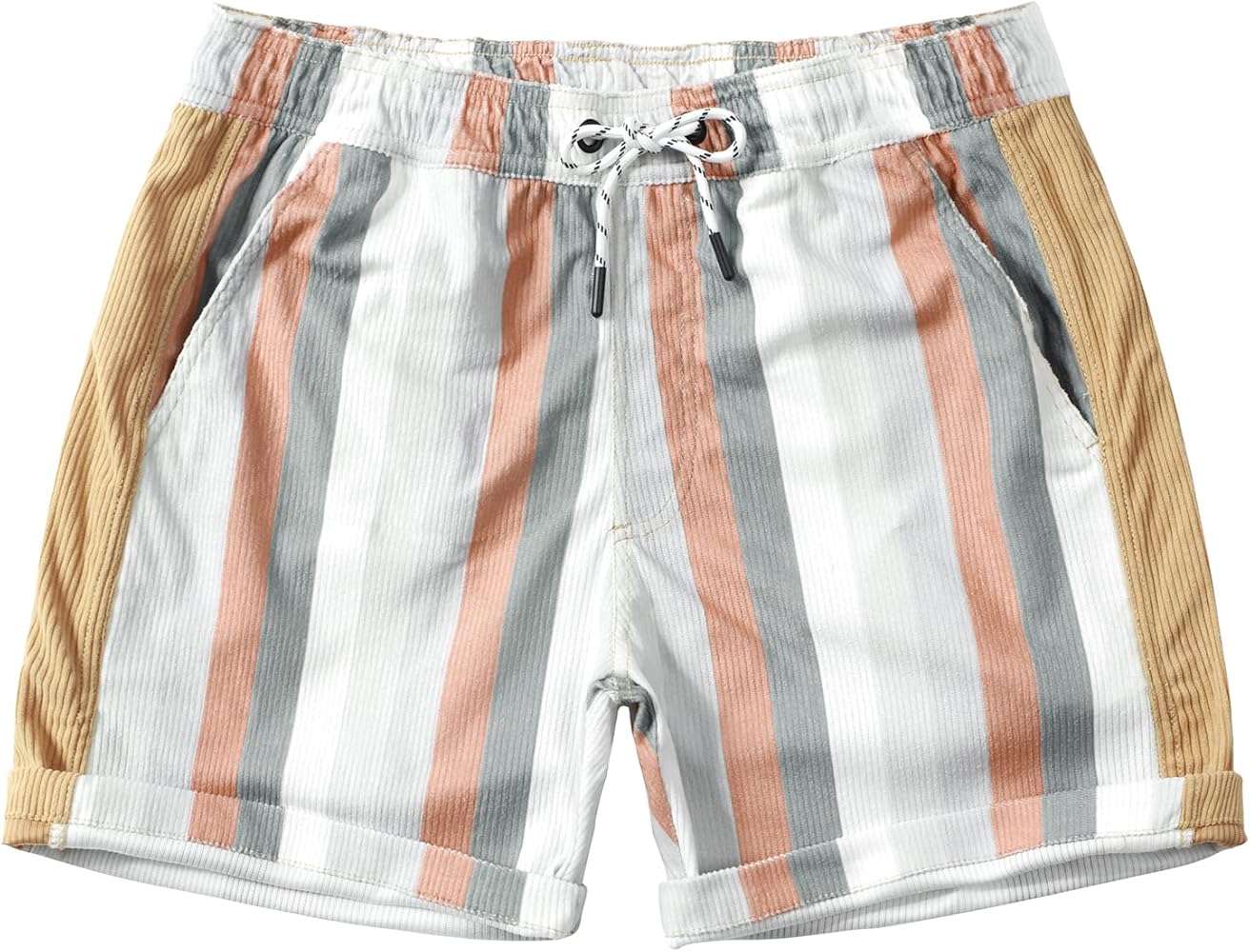 Men's Casual Drawstring Corduroy Shorts Elastic Waist Summer Shorts with Pocket