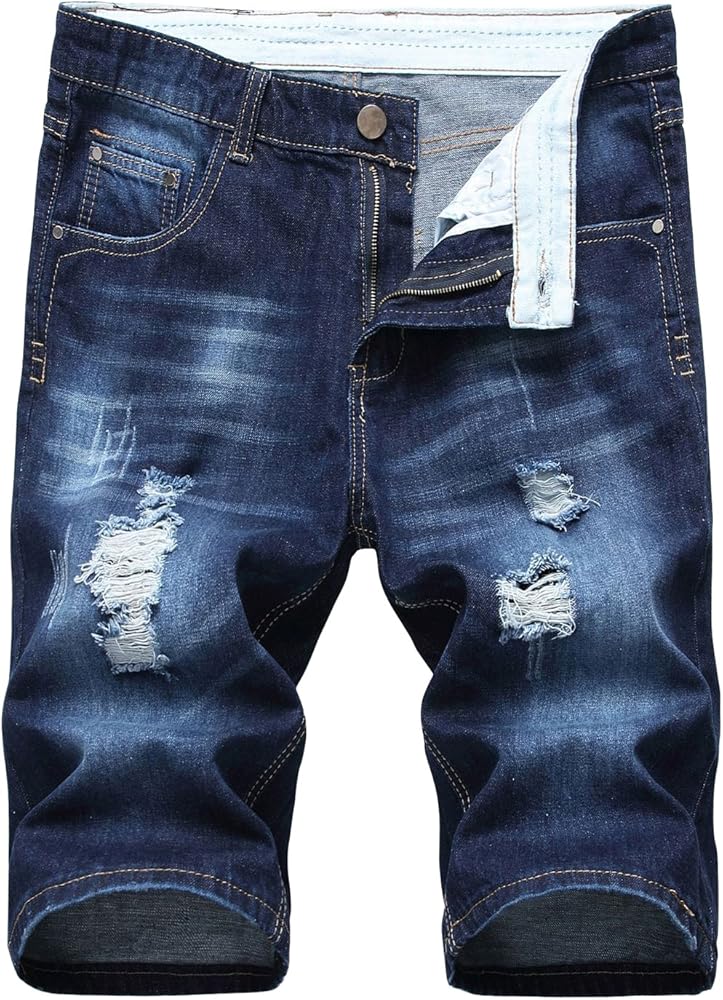 chouyatou Men's Classic Fit Stylish Distressed Straight Leg Ripped Denim Shorts