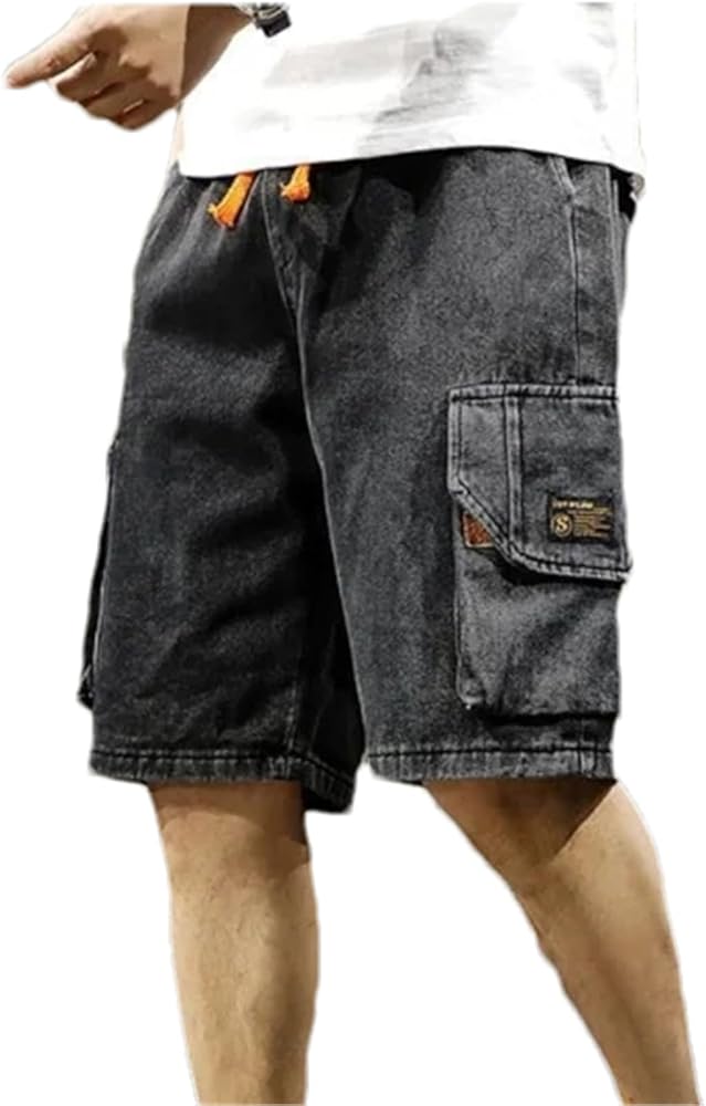 Summer Men's Pocket Baggy Jeans Shorts Loose Straight Capris Jeans for Men Streetwear Cargo Short Pants