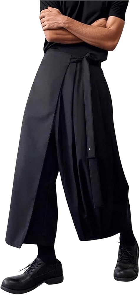 OYOANGLE Men's Skirt Pants Tie Waisted Wide Leg Cropped Harem Pants Y2k Hipple Trousers