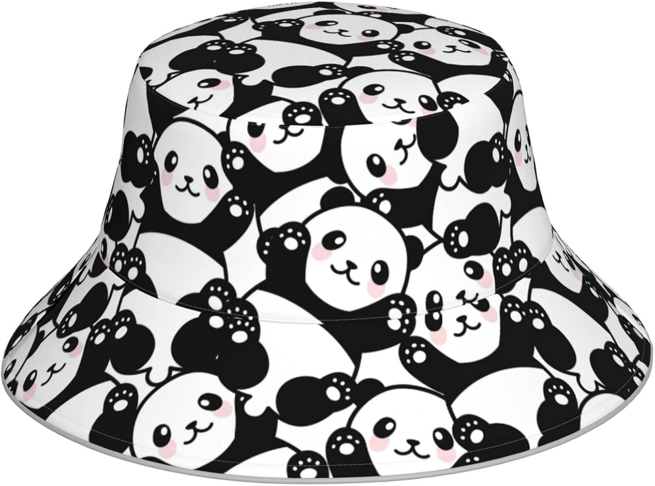 Cute Panda Bucket Hat for Women Men Teens Double-Side-Wear Reversible Summer Beach Sun Hat Packable Fisherman Cap