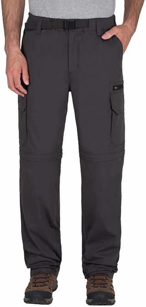 Mens Convertible Lightweight Comfort Stretch Cargo Pants or Shorts (Sx30, Charcoal)