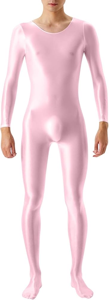 Mens Glossy Suit Sexy Silky Transparent Pants And Vest Suit Bodybuilding. Mens S Thong (Pink, M)