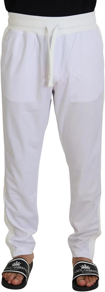 Dolce & Gabbana White Polyester Crown Logo Jogger Men's Pants