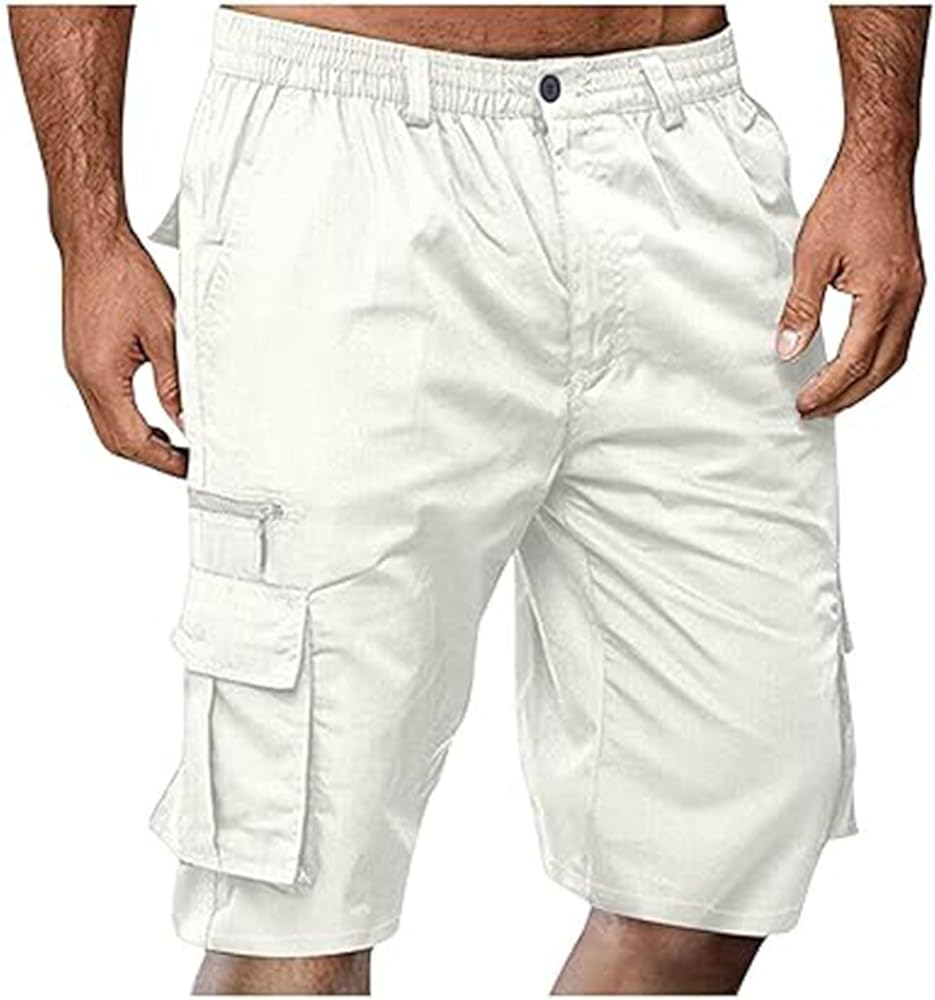 Cargo Shorts for Men Elastic Waist 2024 Summer Casual Bermuda Shorts Drawstring Stretch Loose Shorts with Pockets