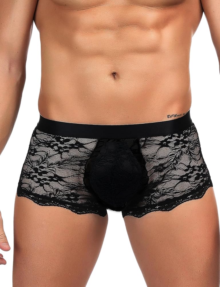 comeondear Mens Lace Boxer Briefs Sissy Lingerie Men's Exotic Apparel Breathable Underwear Thongs Sexy Panties for Men