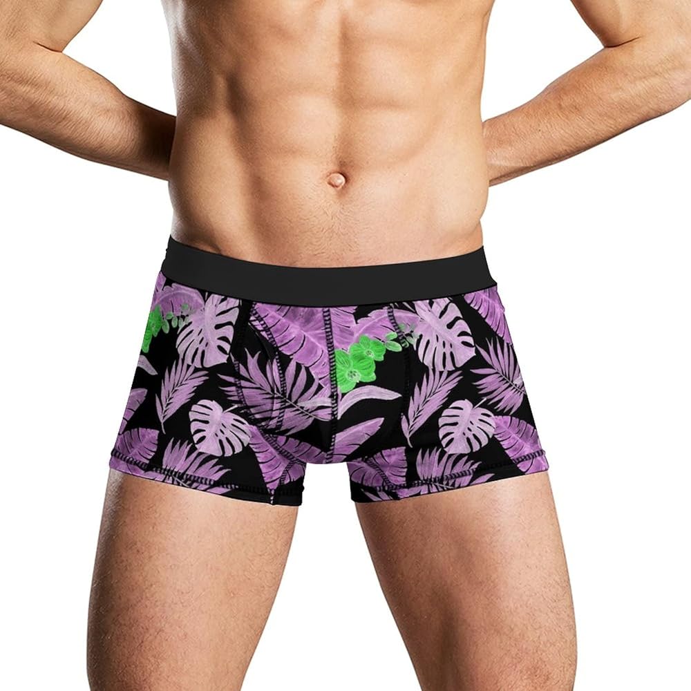 Tropical Leaves And Orchid Flowers Men's Soft Underwear Breathable Boxer Briefs Casual Stretch Trunks