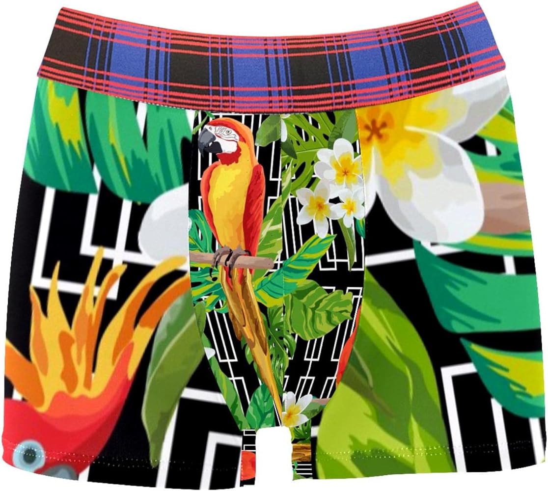 Boxer Briefs Flowers and Parrot Men Underwear Short Leg Polyester Spandex