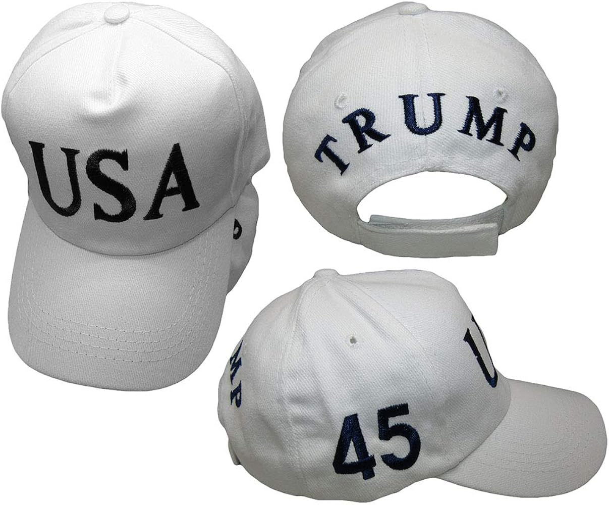 USA Trump 45 White 100% Cotton Embroidered Hat Cap