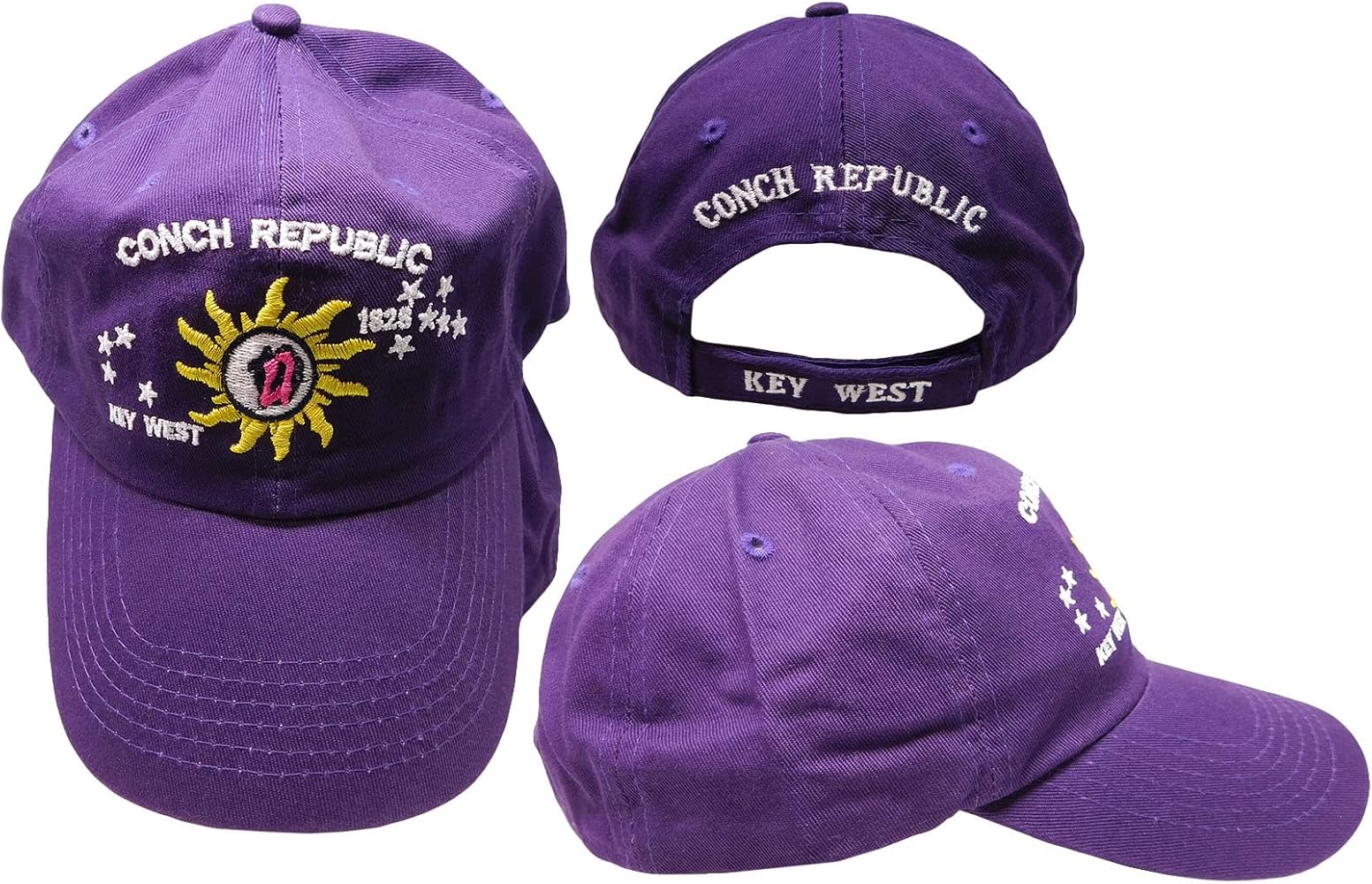 Conch Republic Key West 1828 Purple Acrylic Adjustable Embroidered Baseball Hat Cap