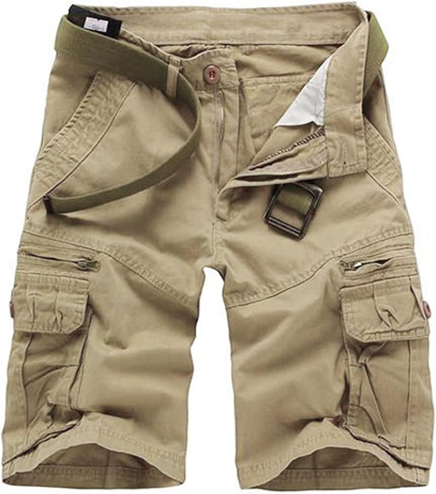 Men's Lightweight Multi Pocket Casual Outdoor Twill Cargo Shorts with Zipper Pockets with 8 Pockets No Belt