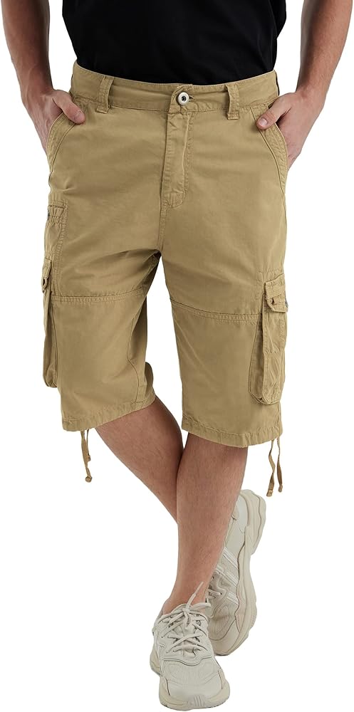 Cargo Shorts for Men Loose Relaxed Fit Hiking Outdoor Pants with Multi Pockets,Khaki 38