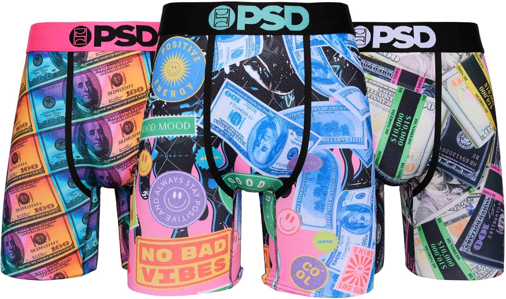 PSD Men's Money Print Boxer Briefs - 7 Inch Inseam Breathable and Supportive Men's Underwear with Moisture-Wicking Fabric