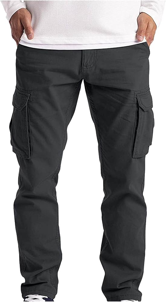 WENKOMG1 Sports Cargo Pants for Men Stretchy Work Baggy Trousers Straight Leg Sweatpants Fishing Hiking Slacks Lightweight Multi-Pocket Pants Big and Tall Travel Long Pants(A-Dark Gray,Medium)