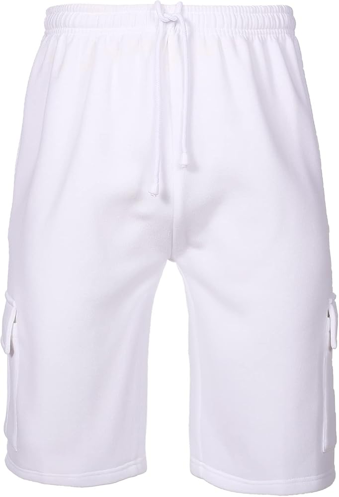 Men's Cargo Sports Shorts Lightweight Loose Casual Shorts,Knee Length Joggers, with Pockets for Tennis & Running (White,M)