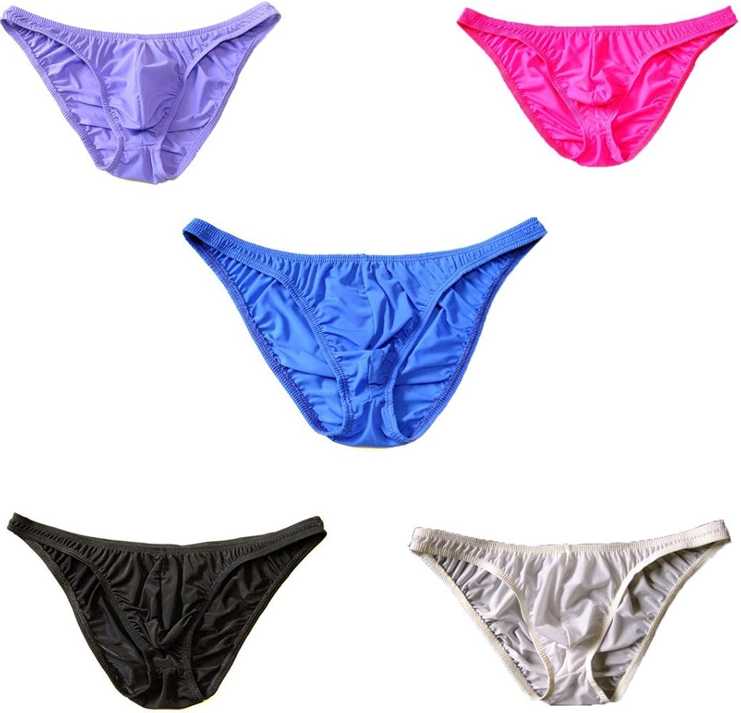 Men's Soft Smooth Silky Bulge Bikini Contoured Pouch Briefs Underwear, 5-pack Mixed Colors, L