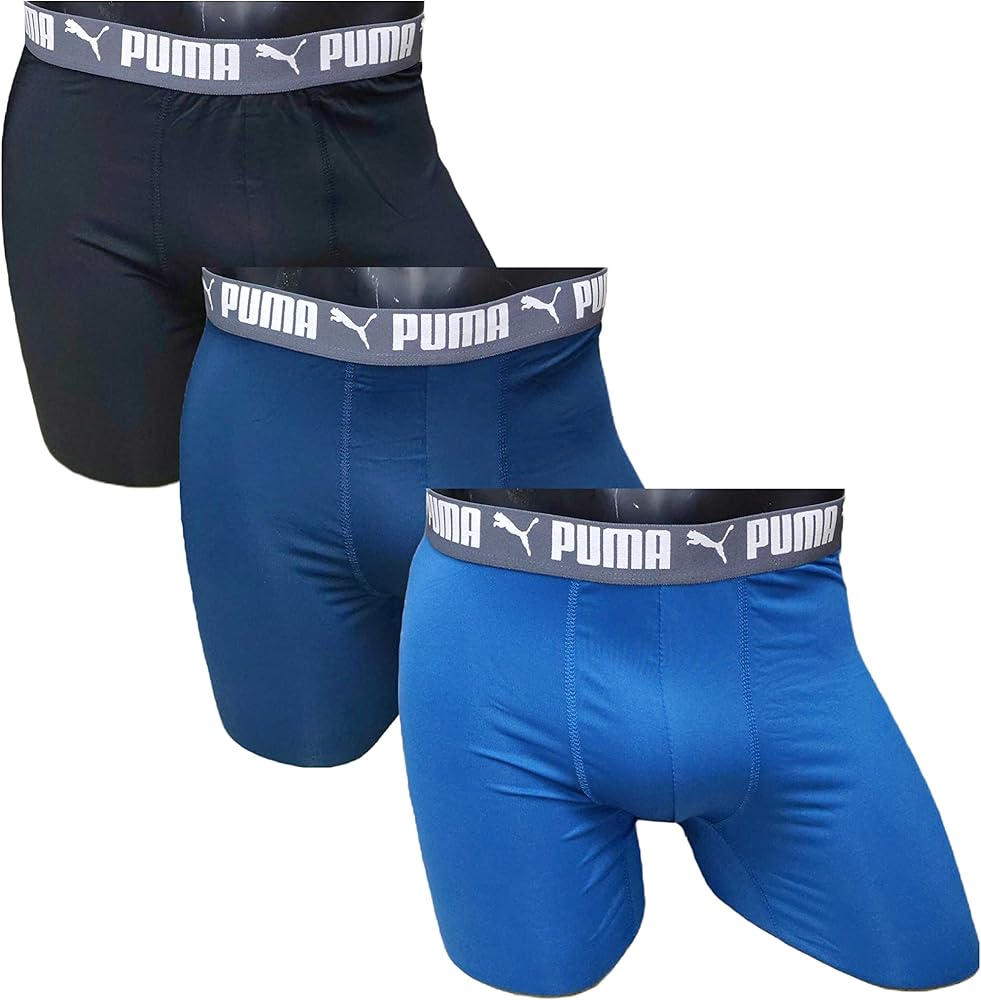 PUMA Men's 3 Pack Performance Boxer Briefs, Blue Combo, X-Large