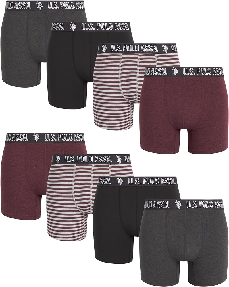 U.S. Polo Assn. Men's Underwear - Performance Stretch Boxer Briefs with Comfort Pouch (8 Pack), Size X-Large, Heather/Wine