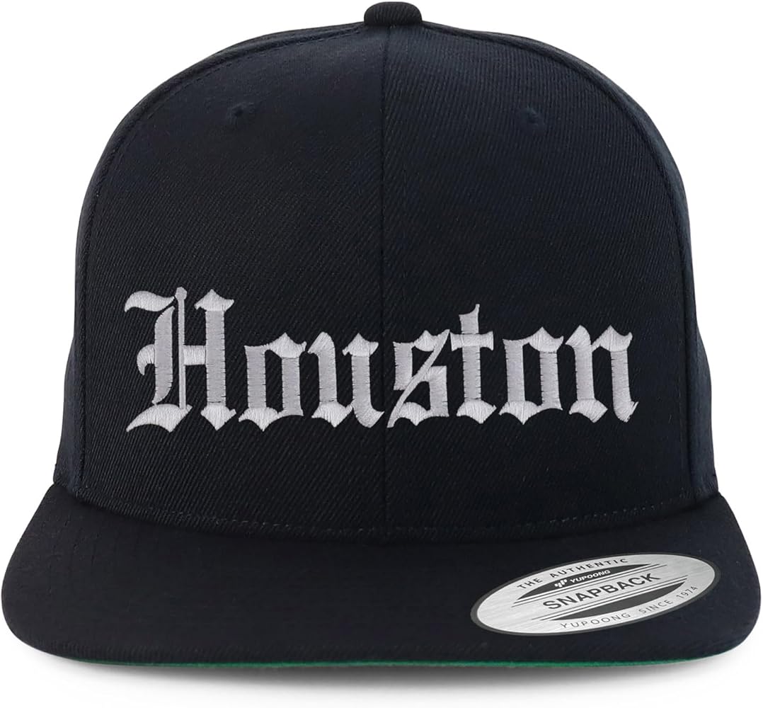 Trendy Apparel Shop Old English Font Houston City Embroidered Flat Bill Cap