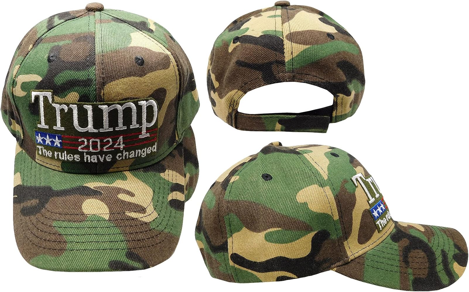 Trade Winds Trump 2024 The Rules Have Changed Woodland Camouflage Camo Adjustable Embroidered Cotton Polyester Blend Hat Cap