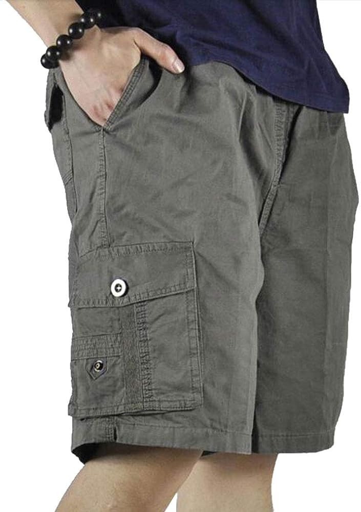 Mens Cotton Loose Drawstring Cargo Short with Full Elastic Waist