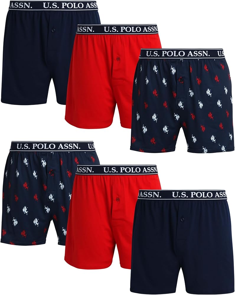 U.S. Polo Assn. Men's Underwear - 6 Pack Ultra Soft Knit Boxers with Functional Fly (S-XL)