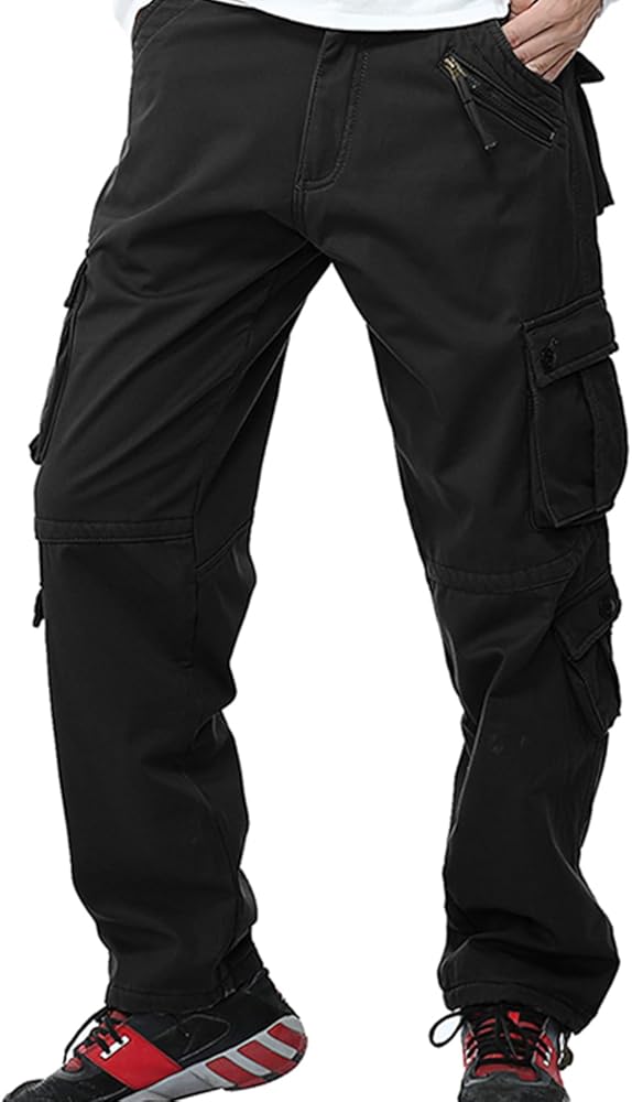 Raroauf Casual Pant for Men Fleece-Linen Cargo Pants Combat Work Trousers Outdoor Hiking Pants