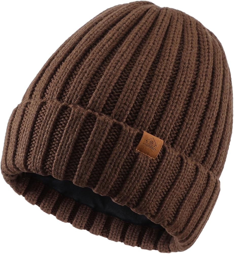 Home Prefer Mens Winter Hat Wool Fleece Lined Knit Beanie Hat Warm Stocking Caps